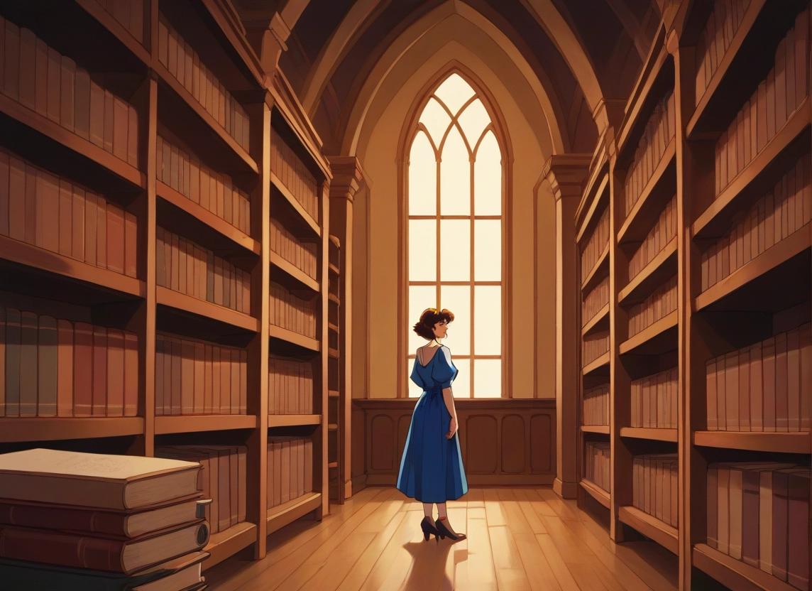 1girl, dress, book, solo, bookshelf, library · Yamete.gg