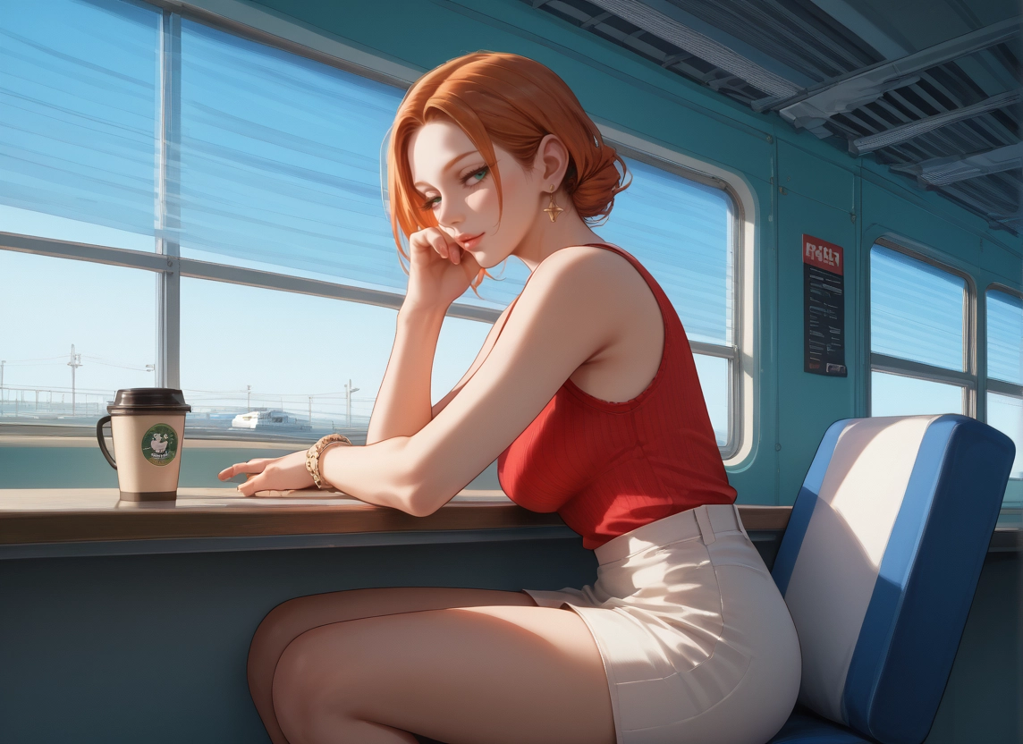 1girl, sitting, solo, skirt, jewelry, cup · Yamete.gg