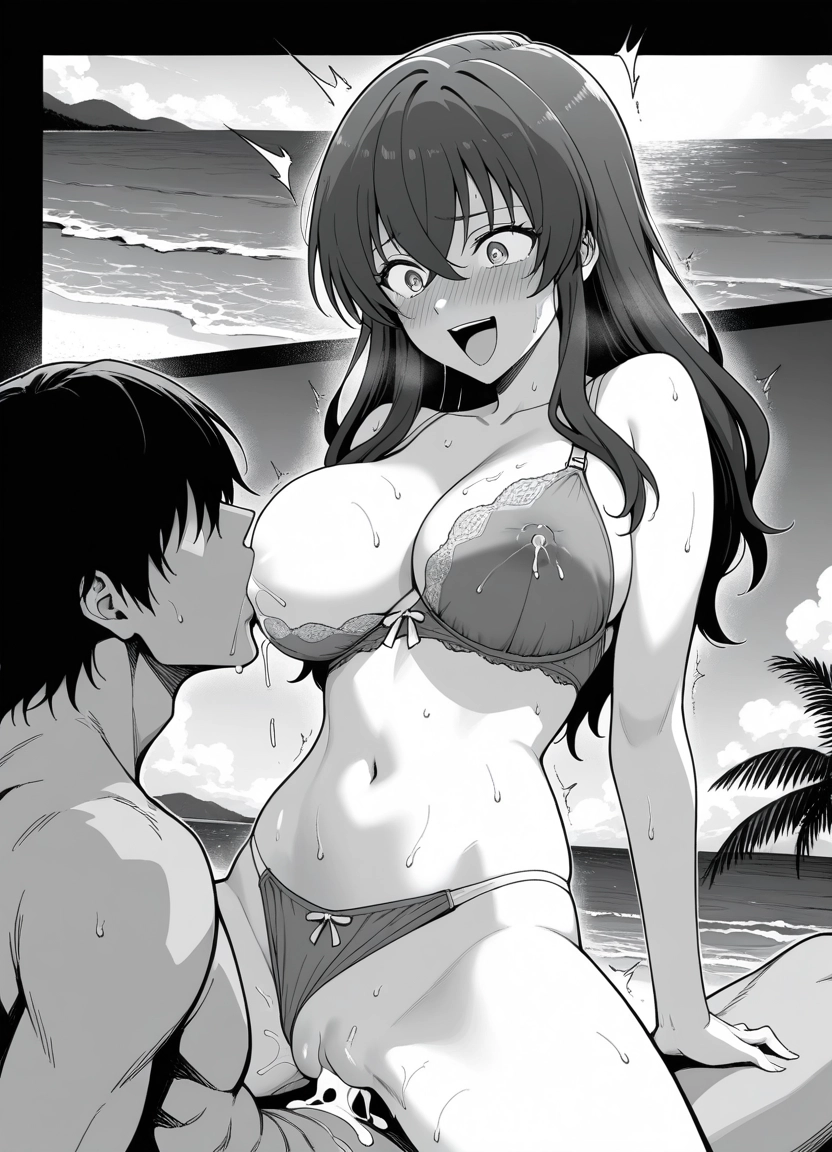 1girl, 1boy, breasts, clothing aside, hetero, monochrome · Yamete.gg
