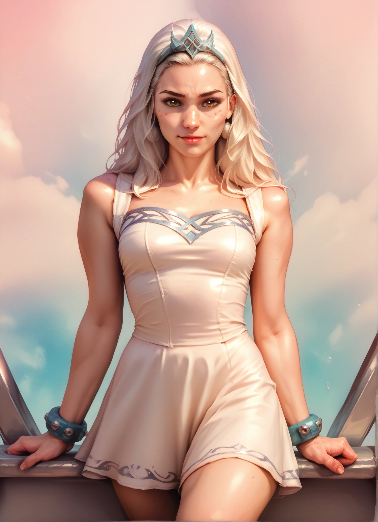 1girl, solo, dress, looking at viewer, jewelry, tiara · Yamete.gg