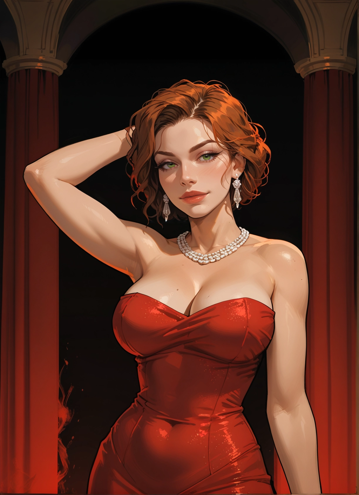 1girl, breasts, jewelry, dress, green eyes, earrings · Yamete.gg