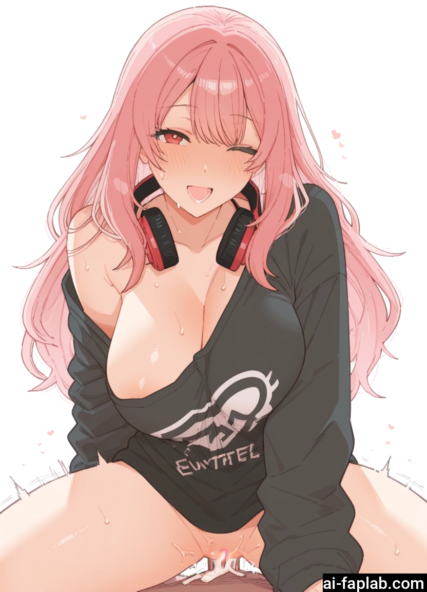 1girl, breasts, hetero, pink hair, sex, headphones