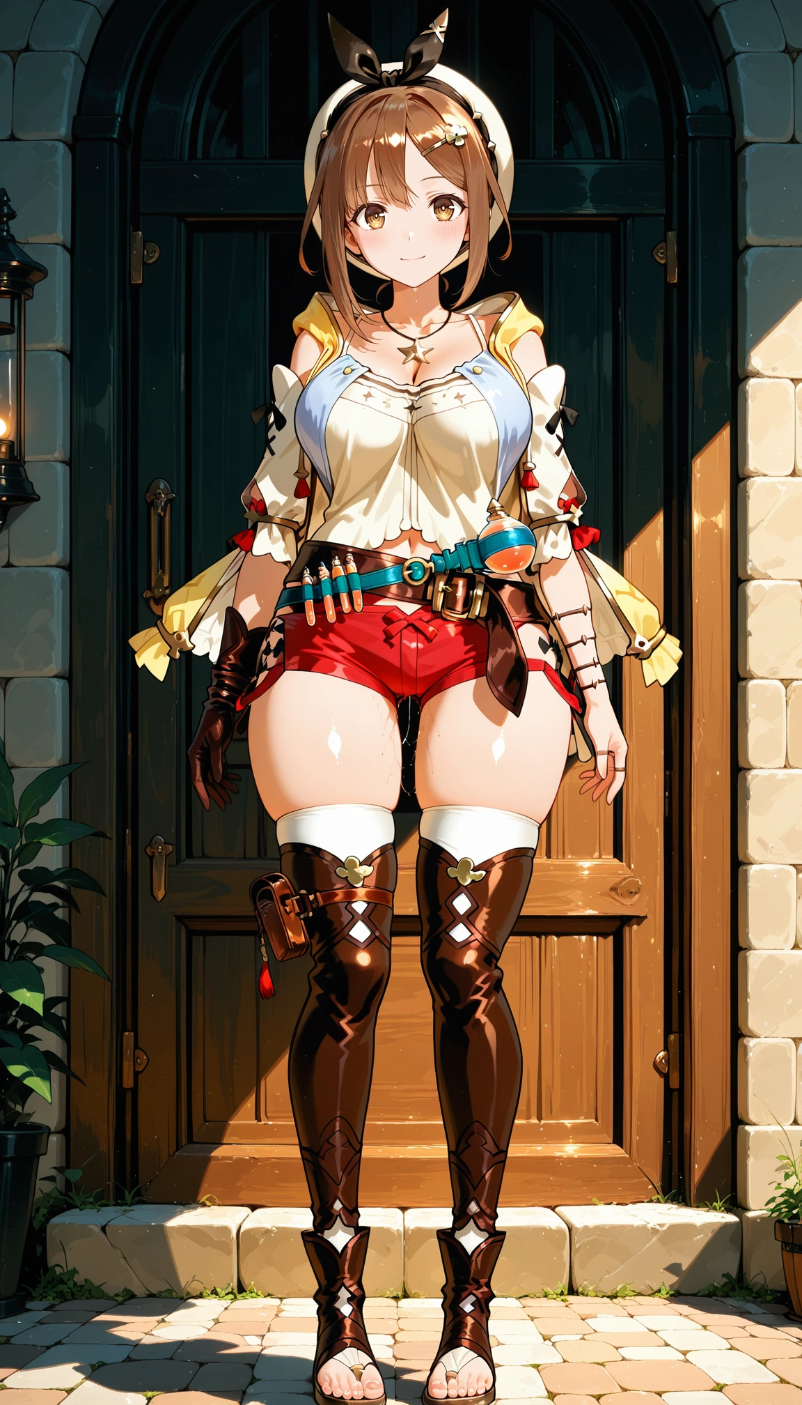 1girl, reisalin stout, solo, shorts, thighs, single glove · Yamete.gg