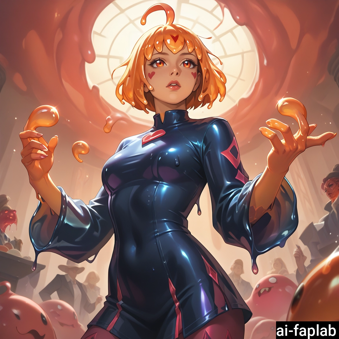 1girl, breasts, ahoge, short hair, orange eyes, orange hair · Yamete.gg