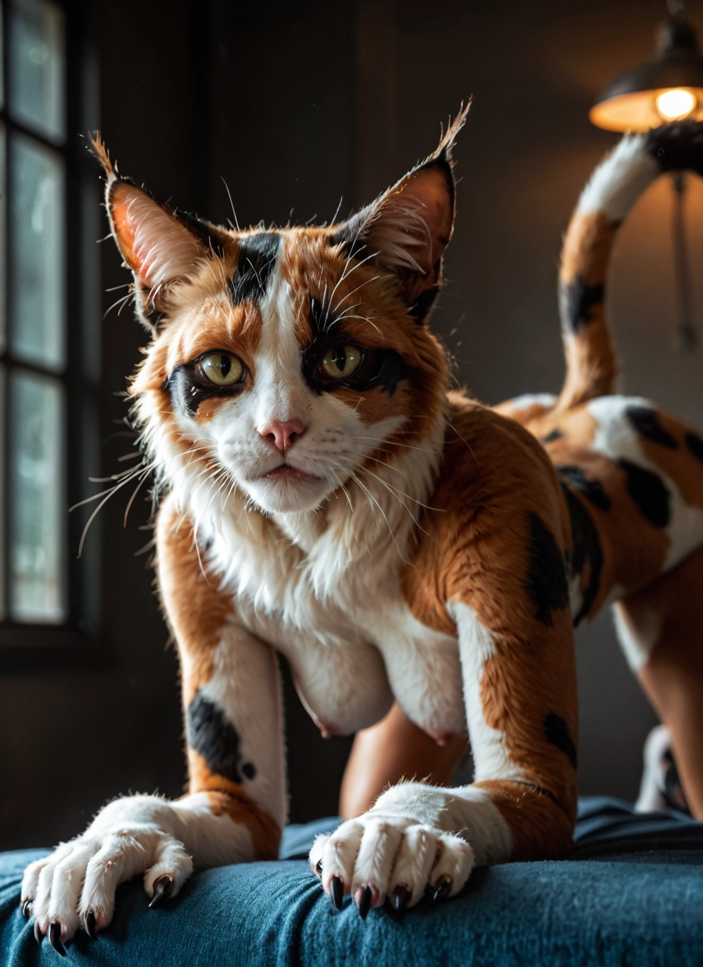furry, 1girl, breasts, nipples, furry female, cat