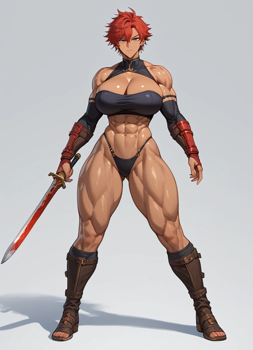 1girl, weapon, sword, breasts, muscular, muscular female