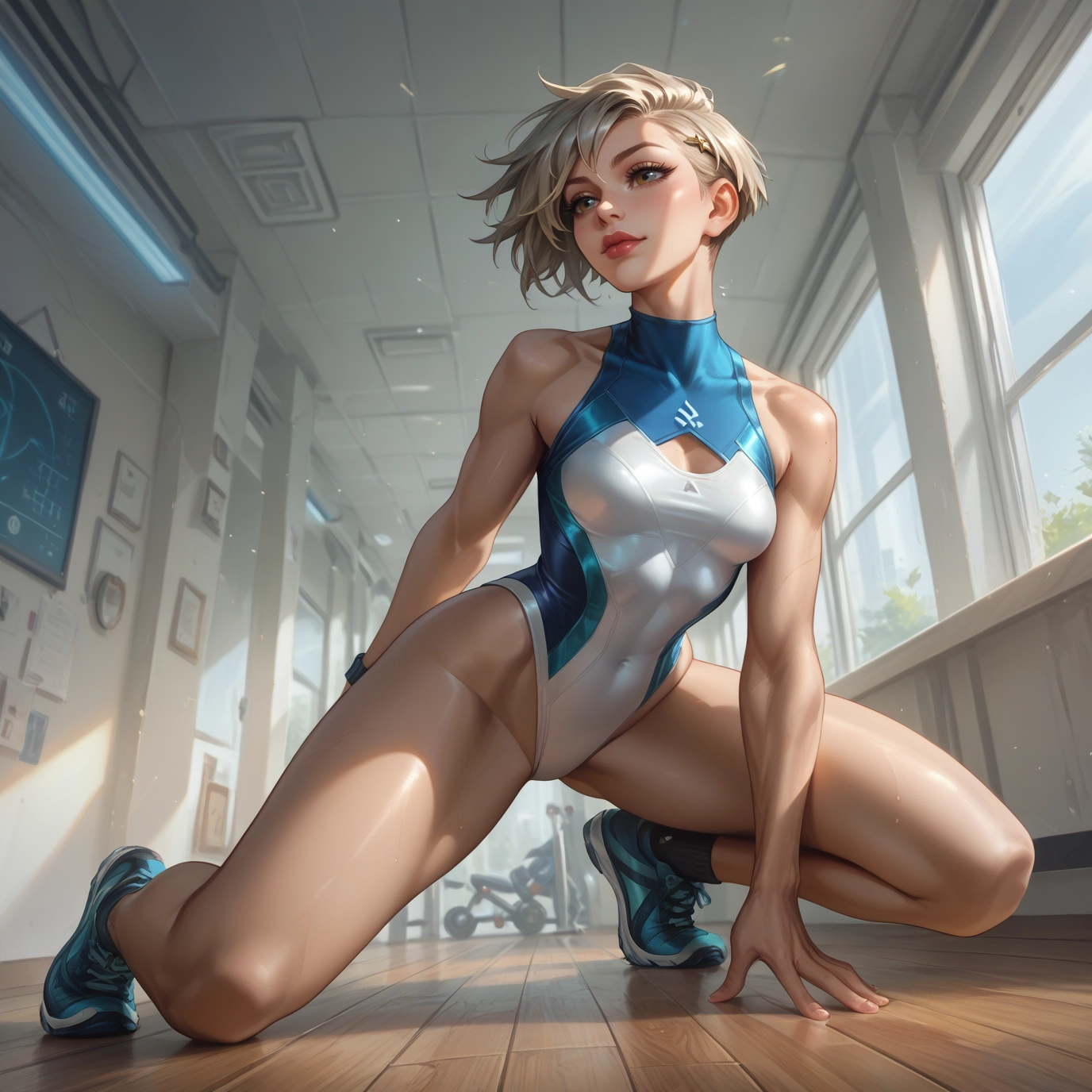 1girl, short hair, breasts, shoes, sneakers, blonde hair · Yamete.gg