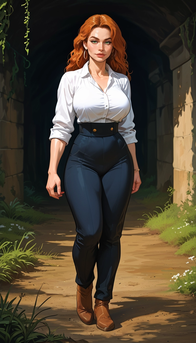 1girl, solo, shirt, breasts, jewelry, green eyes · Yamete.gg