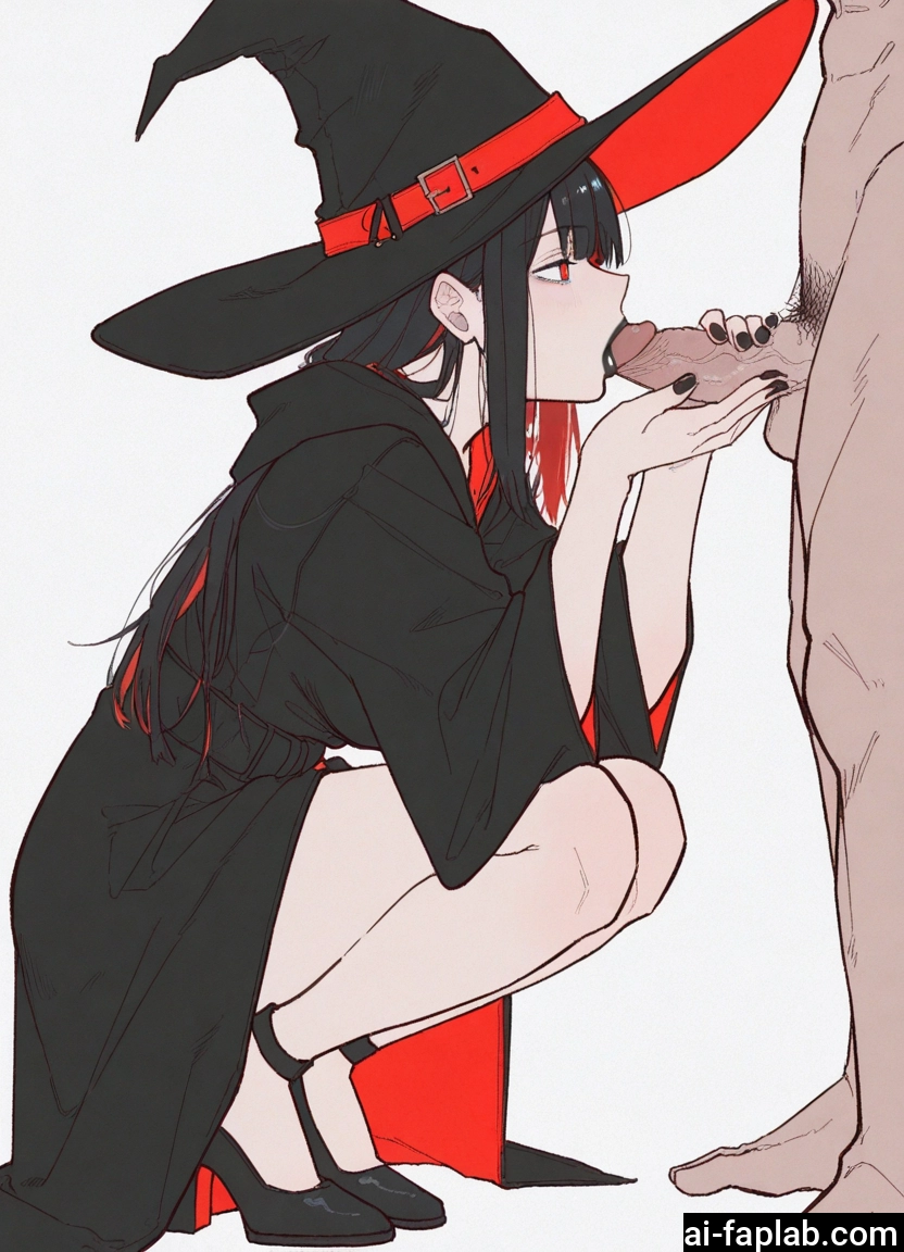 1girl, penis, hat, hetero, 1boy, witch hat