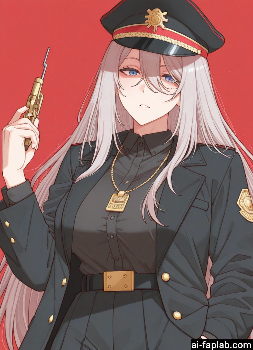 1girl, long hair, hat, blue eyes, solo, gun · Yamete.gg