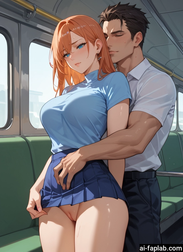 1girl, 1boy, skirt, pussy, breasts, blue eyes