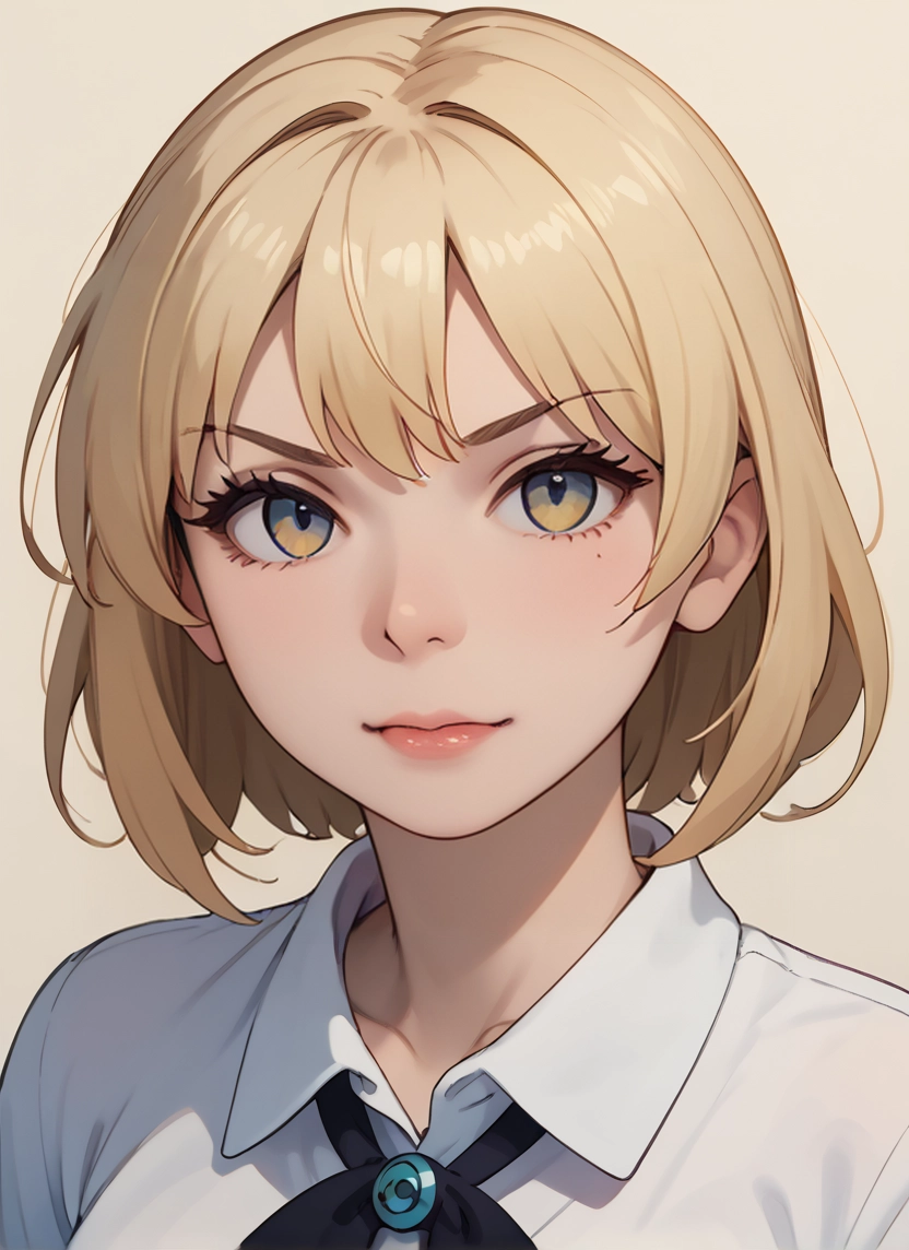 1girl, solo, shirt, blonde hair, looking at viewer, short hair · Yamete.gg