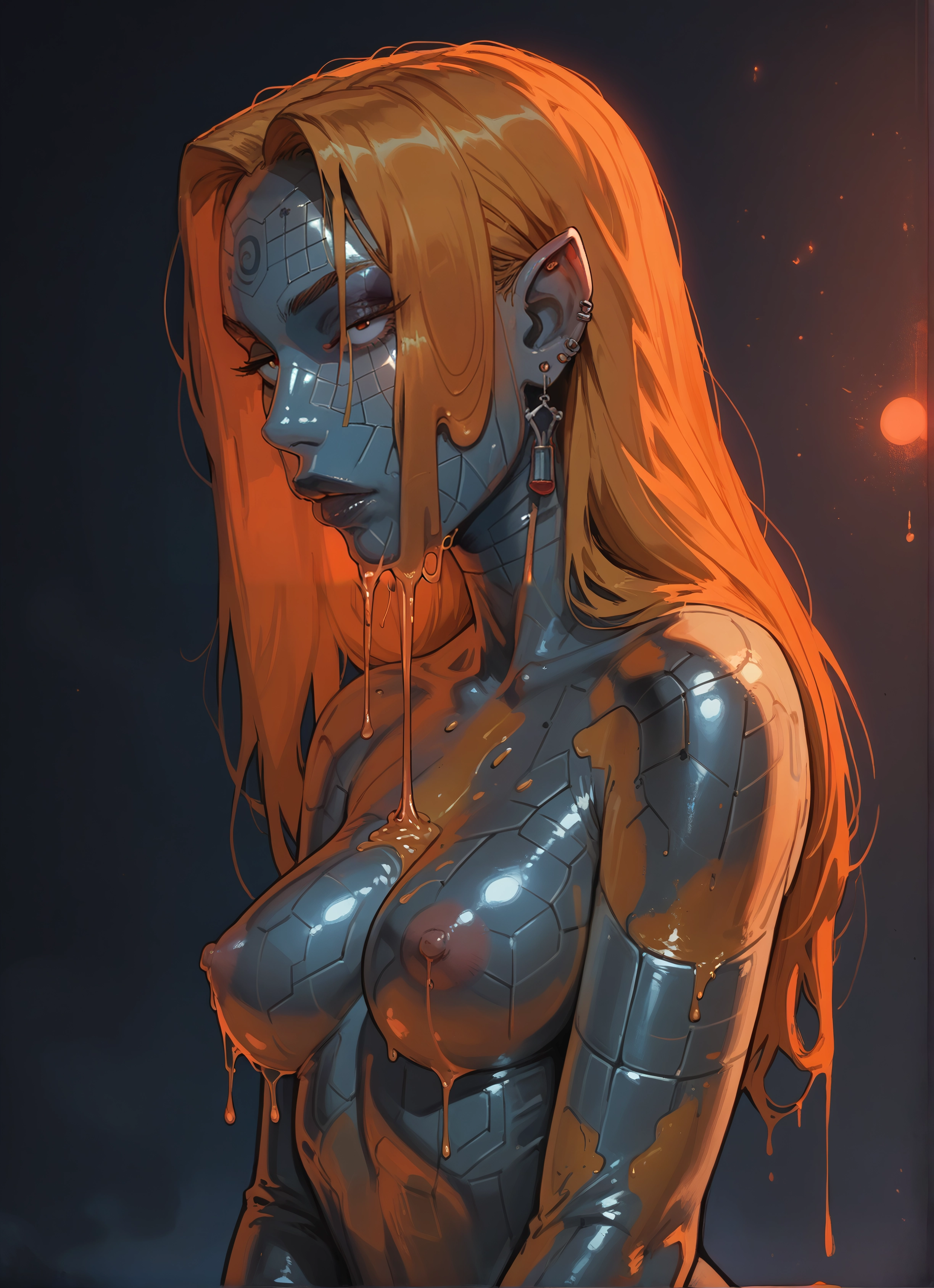 1girl, breasts, solo, nipples, jewelry, pointy ears · Yamete.gg