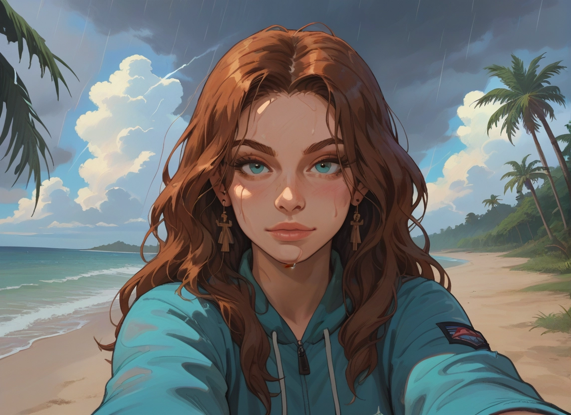 1girl, brown hair, tree, outdoors, solo, palm tree · Yamete.gg