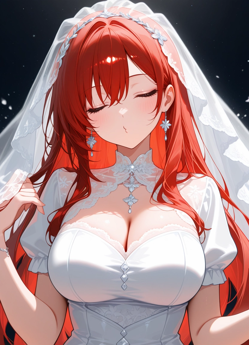 1girl, breasts, red hair, dress, solo, closed eyes · Yamete.gg