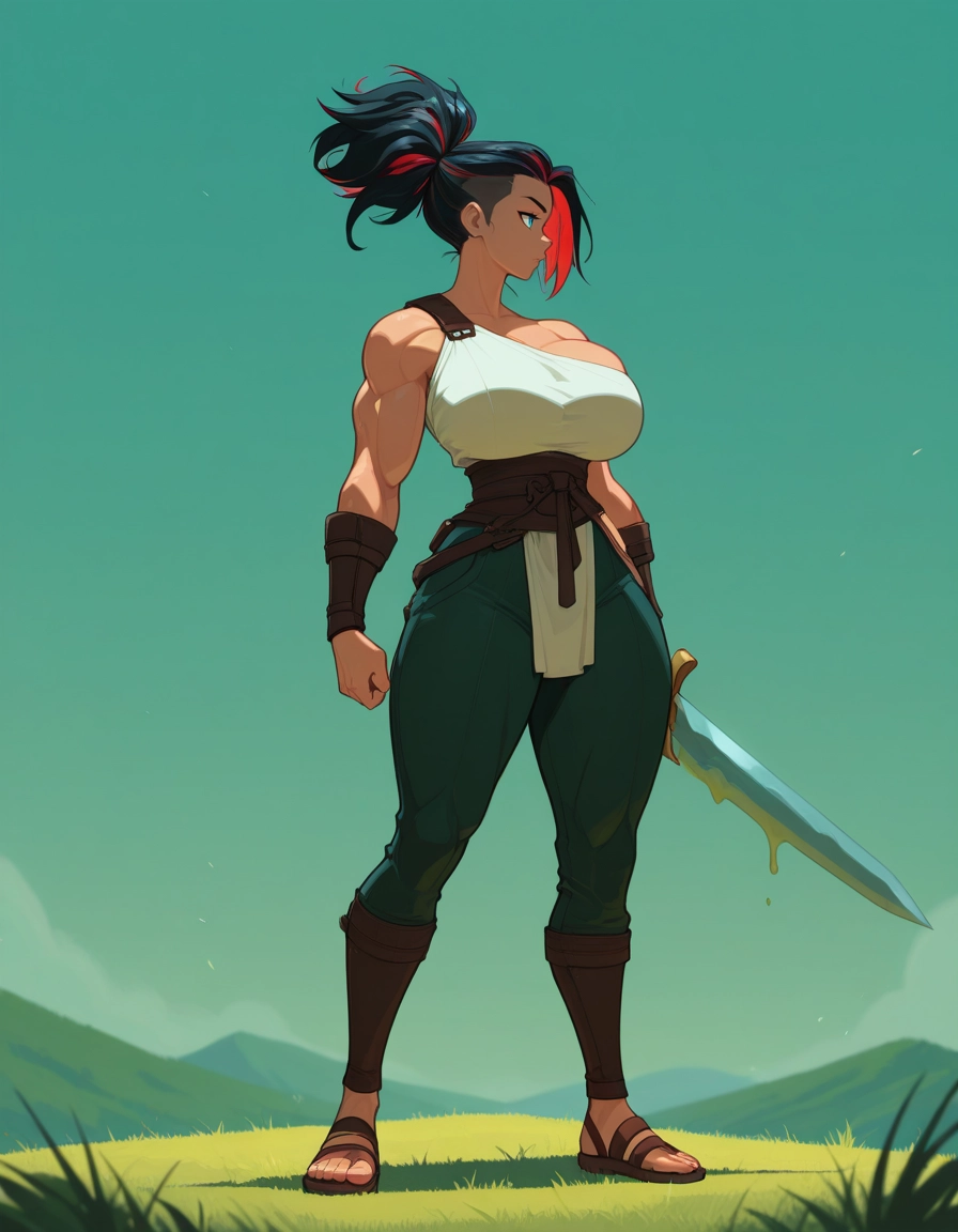 1girl, solo, breasts, weapon, sword, black hair · Yamete.gg