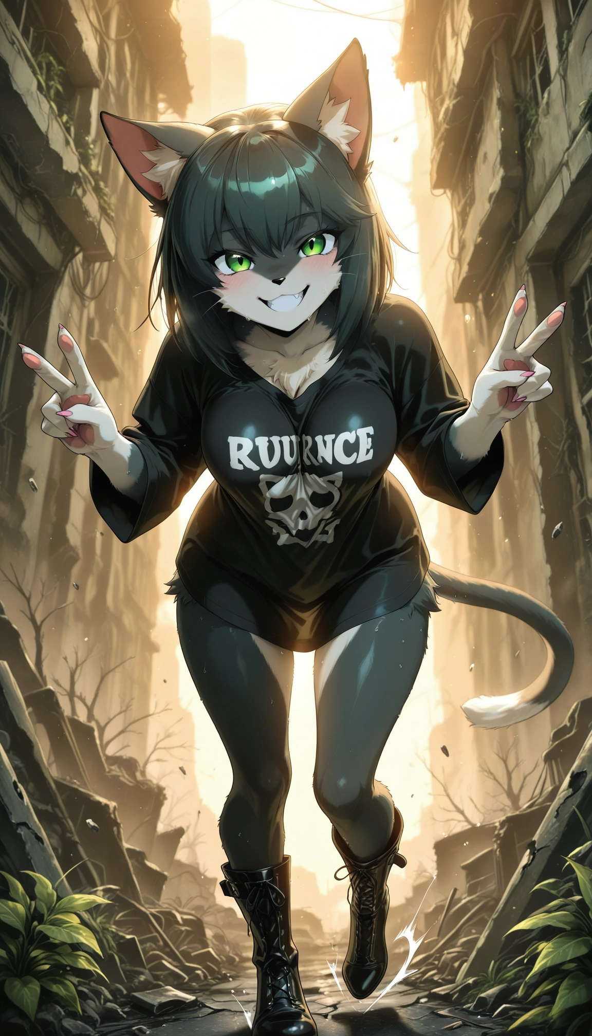 furry, 1girl, furry female, solo, animal ears, double v