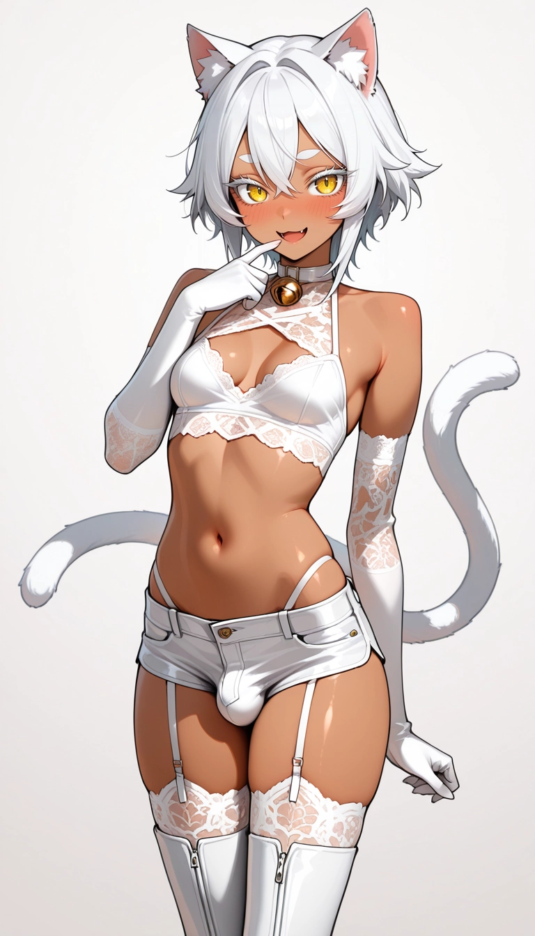 gloves, dark skin, elbow gloves, solo, thighhighs, animal ears · Yamete.gg