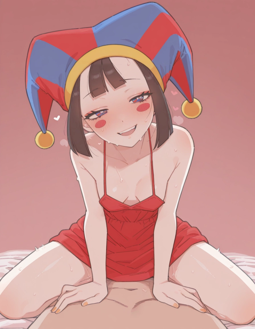 1girl, hetero, 1boy, blush stickers, straddling, jester cap · Yamete.gg