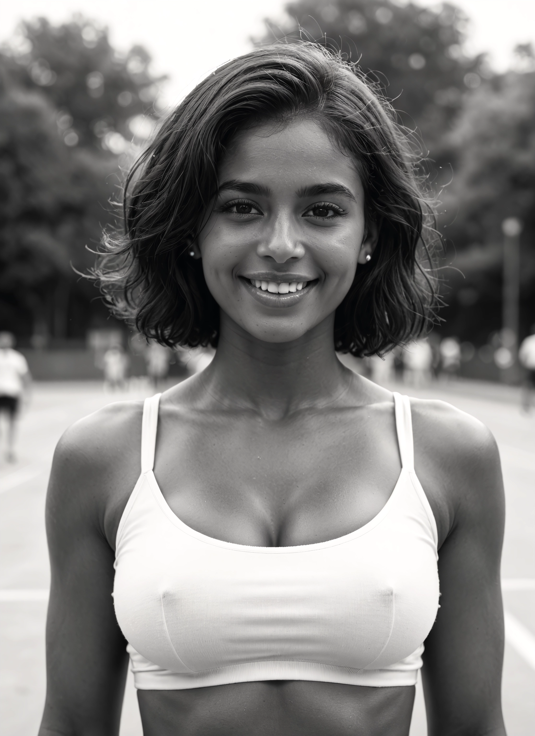1girl, greyscale, monochrome, breasts, solo, covered nipples · Yamete.gg