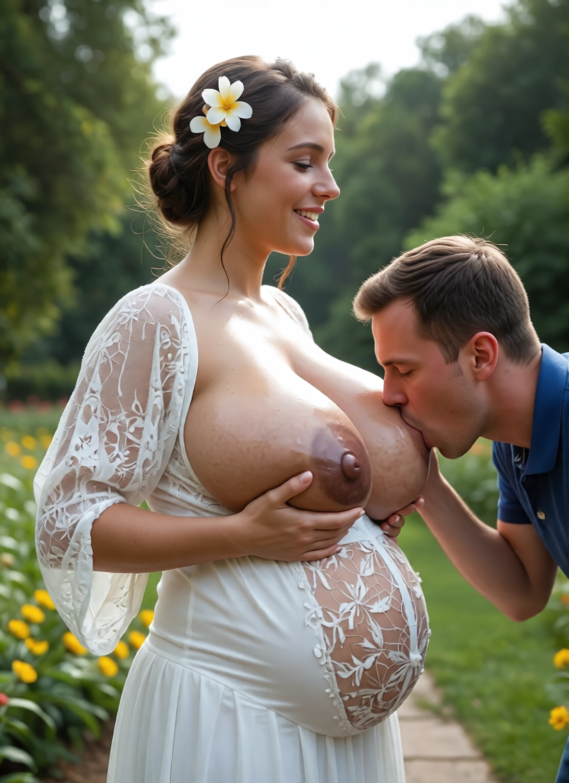 1girl, pregnant, breasts, 1boy, hetero, flower · Yamete.gg