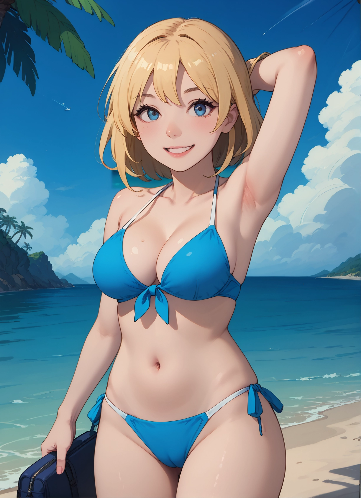 1girl, swimsuit, outdoors, breasts, solo, bikini