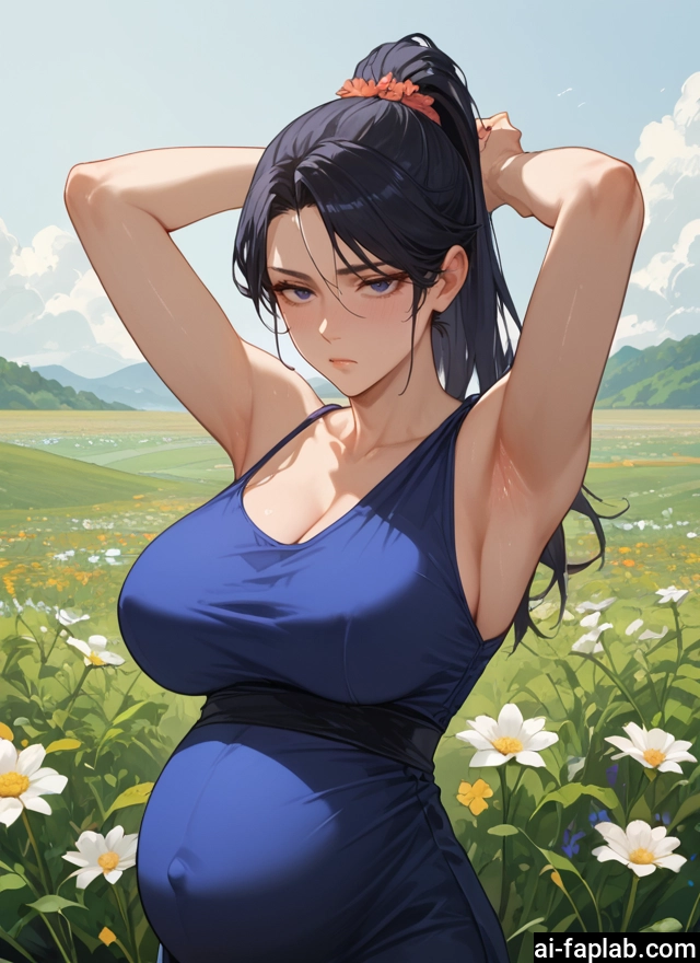 1girl, breasts, flower, pregnant, armpits, dress