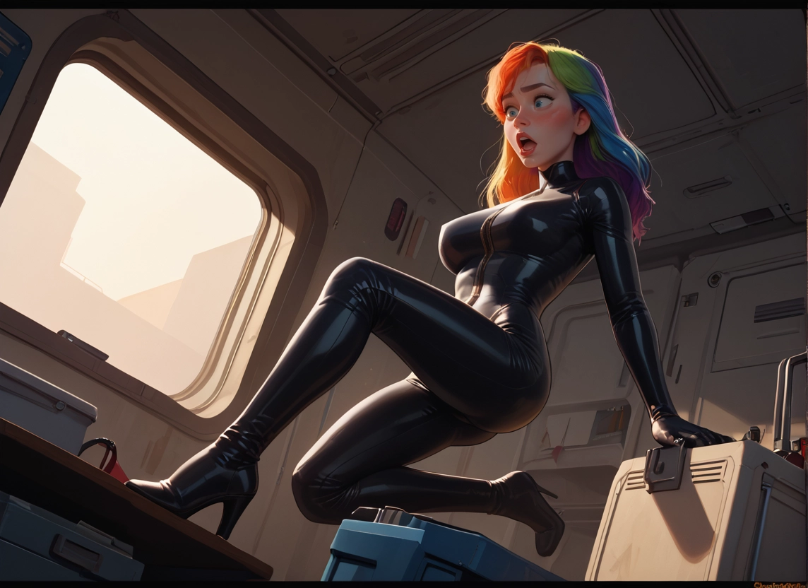 1girl, solo, breasts, multicolored hair, bodysuit, high heels · Yamete.gg