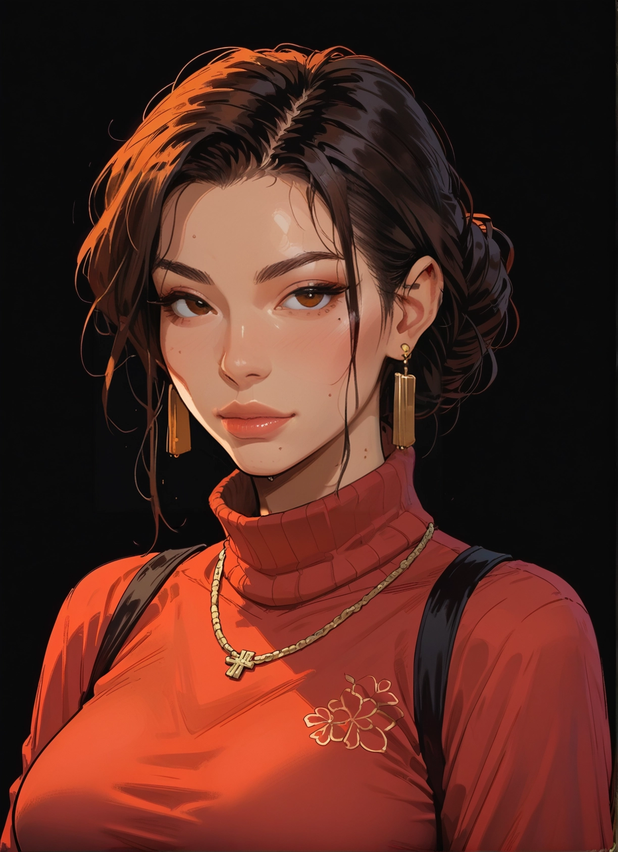 1girl, solo, jewelry, earrings, mole, brown eyes · Yamete.gg