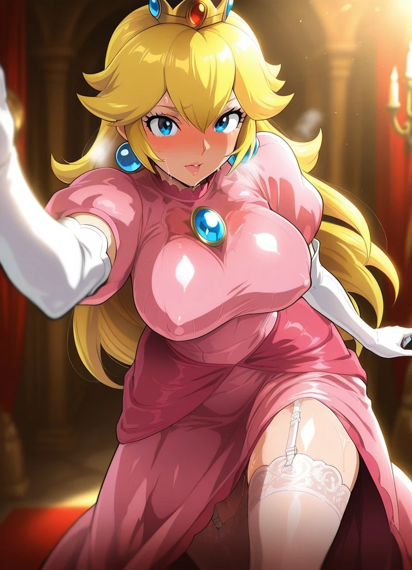 1girl, princess peach, breasts, blonde hair, blue eyes, dress · Yamete.gg