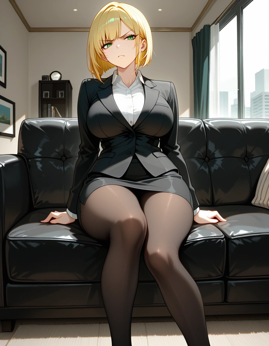 1girl, blonde hair, solo, breasts, pantyhose, green eyes · Yamete.gg
