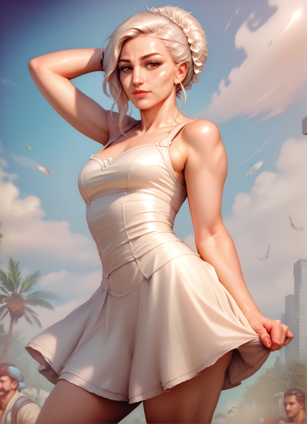1girl, dress, breasts, white dress, day, solo focus · Yamete.gg