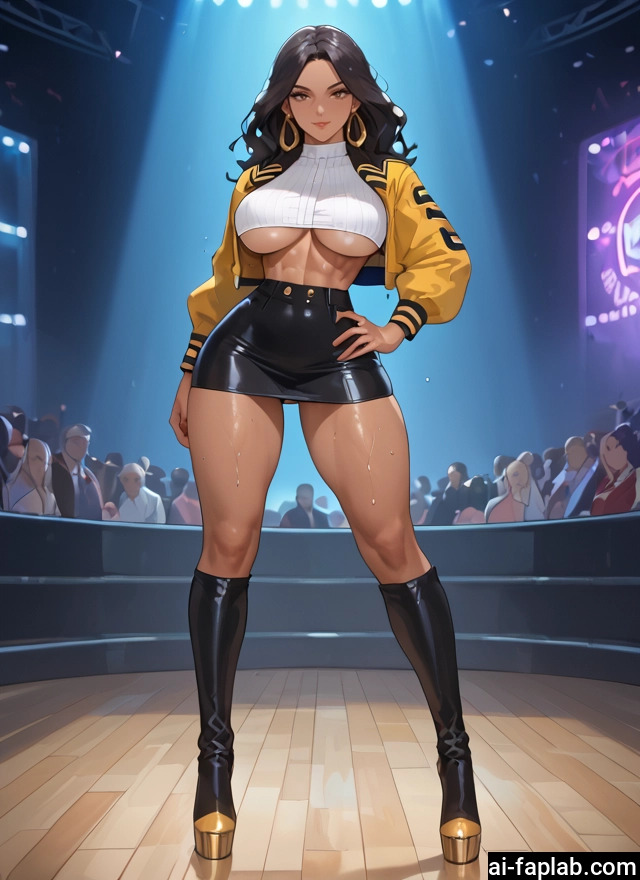 breasts, jewelry, earrings, skirt, boots, underboob · Yamete.gg