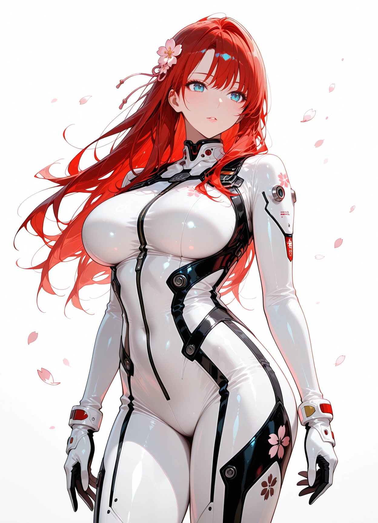 1girl, breasts, solo, hair ornament, white bodysuit, bodysuit · Yamete.gg