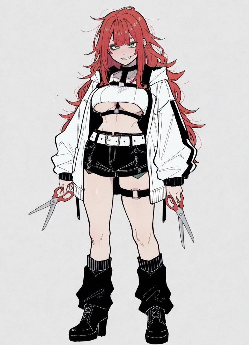 1girl, breasts, solo, green eyes, shorts, jacket · Yamete.gg