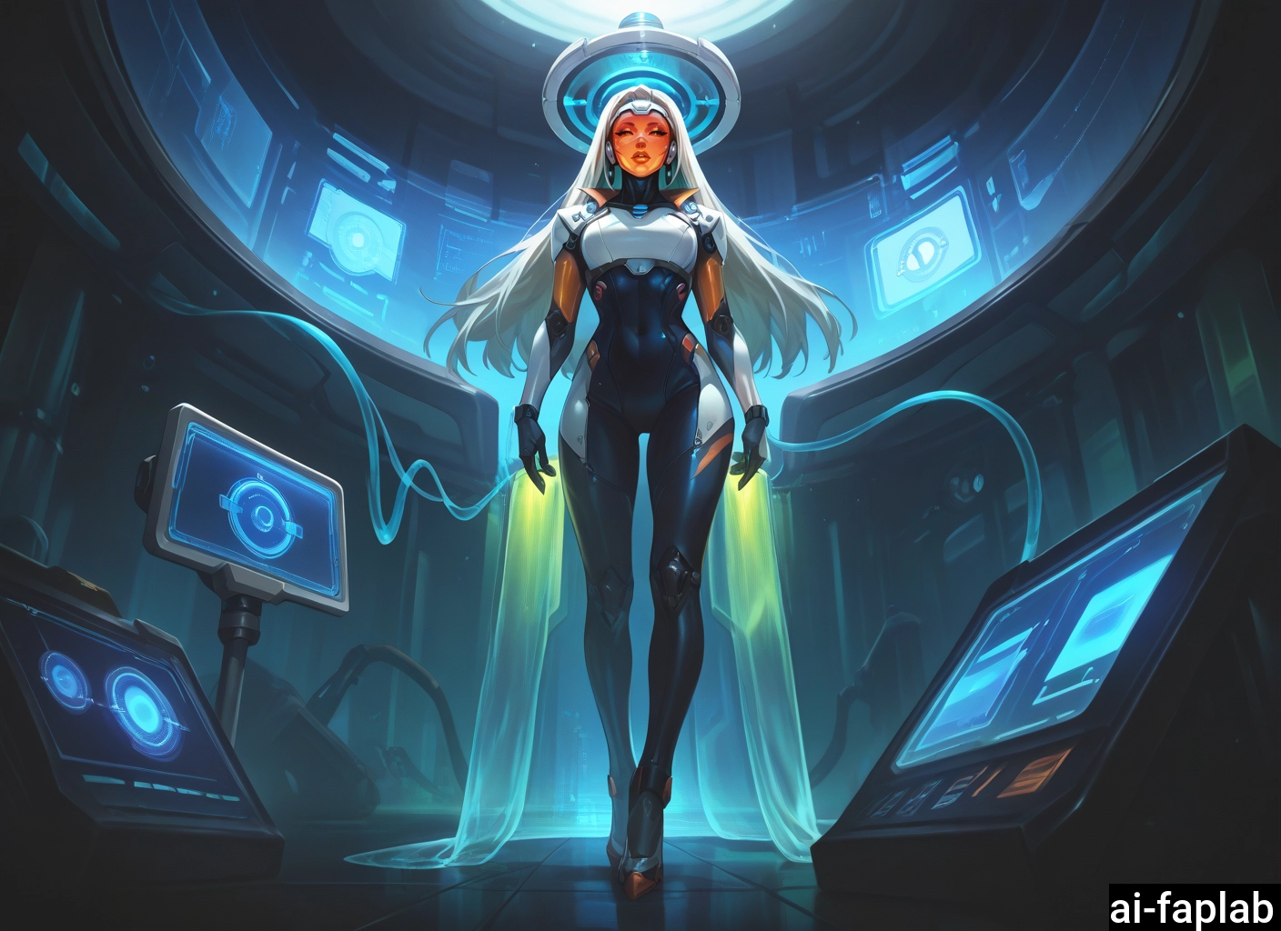 1girl, solo, long hair, bodysuit, white hair, looking at viewer
