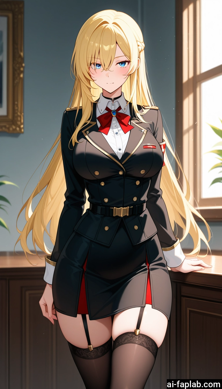 1girl, long hair, thighhighs, blonde hair, blue eyes, solo