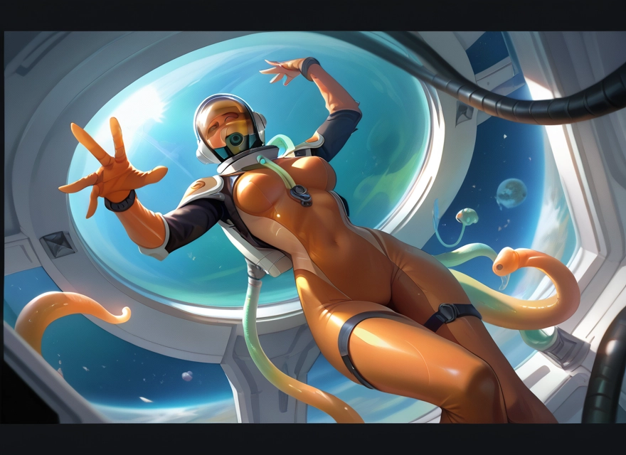 1girl, breasts, bodysuit, solo, space, planet · Yamete.gg