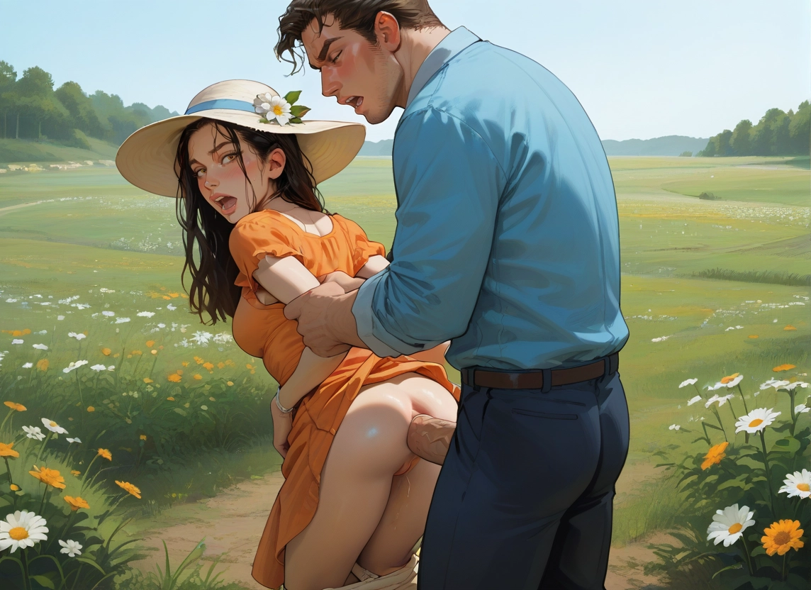 1girl, 1boy, outdoors, penis, sex, hat · Yamete.gg