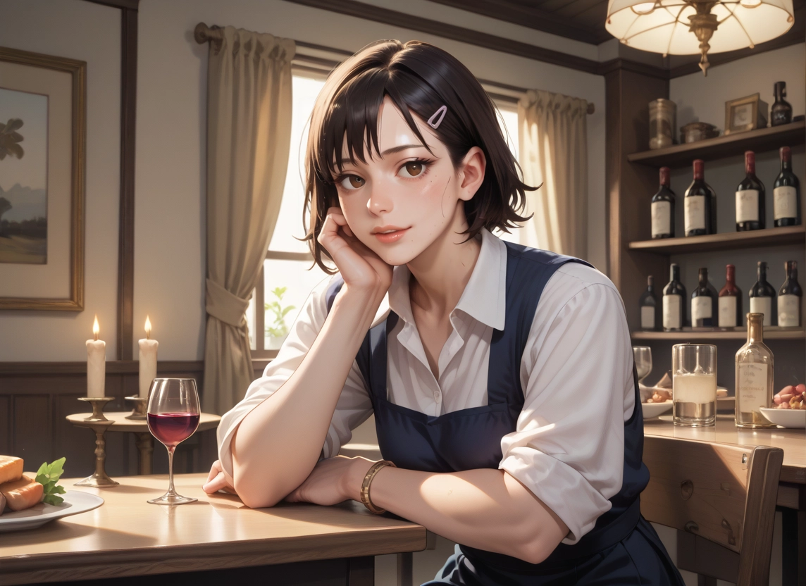 1girl, hair ornament, solo, drinking glass, cup, mole · Yamete.gg