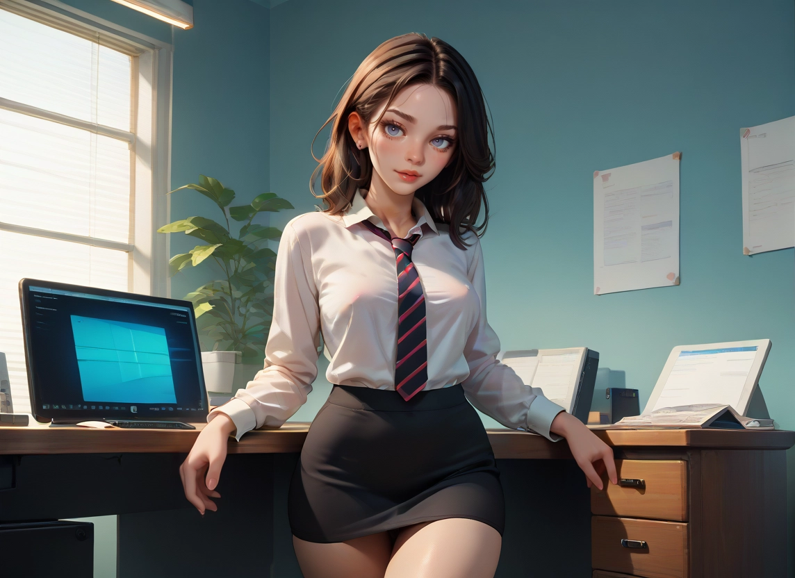 1girl, solo, skirt, necktie, blue eyes, pencil skirt · Yamete.gg
