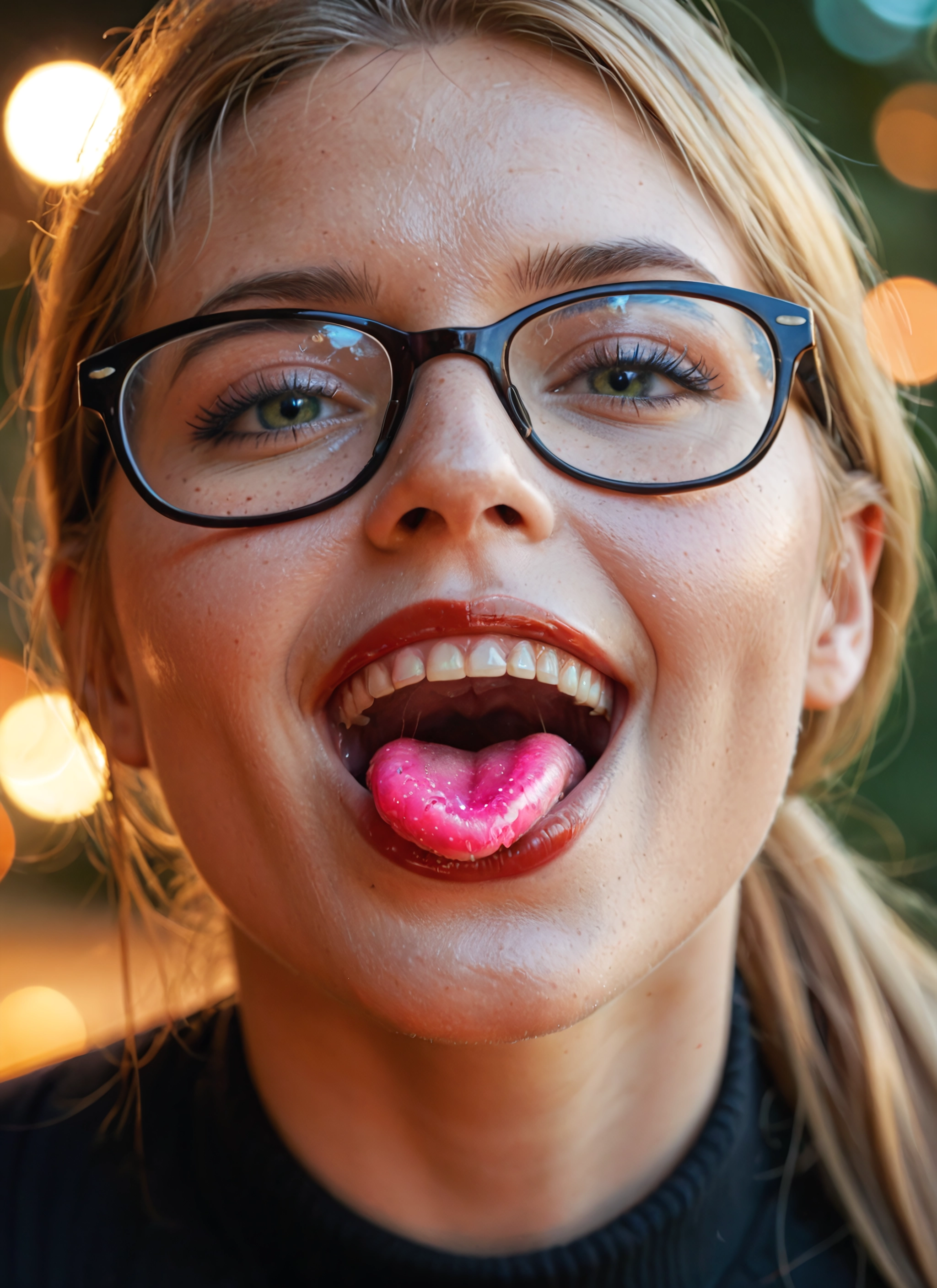 1girl, solo, glasses, tongue, tongue out, open mouth · Yamete.gg