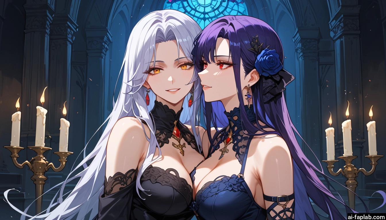 multiple girls, breasts, 2girls, long hair, red eyes, hair ornament · Yamete.gg
