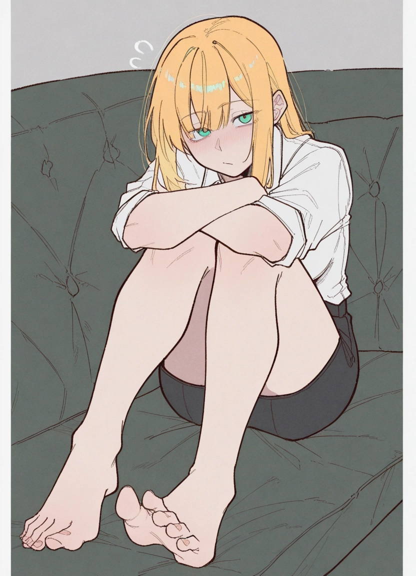 1girl, barefoot, feet, toes, solo, blonde hair · Yamete.gg