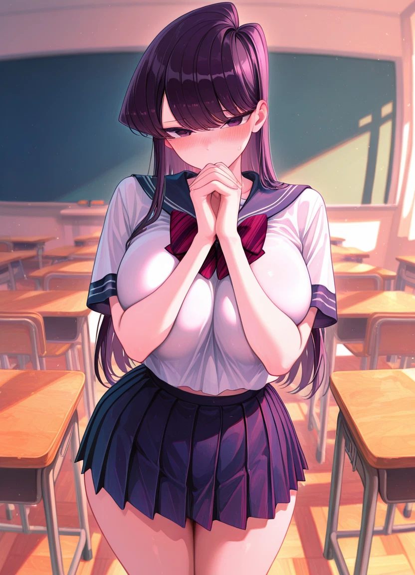 1girl, classroom, long hair, breasts, solo, skirt · Yamete.gg