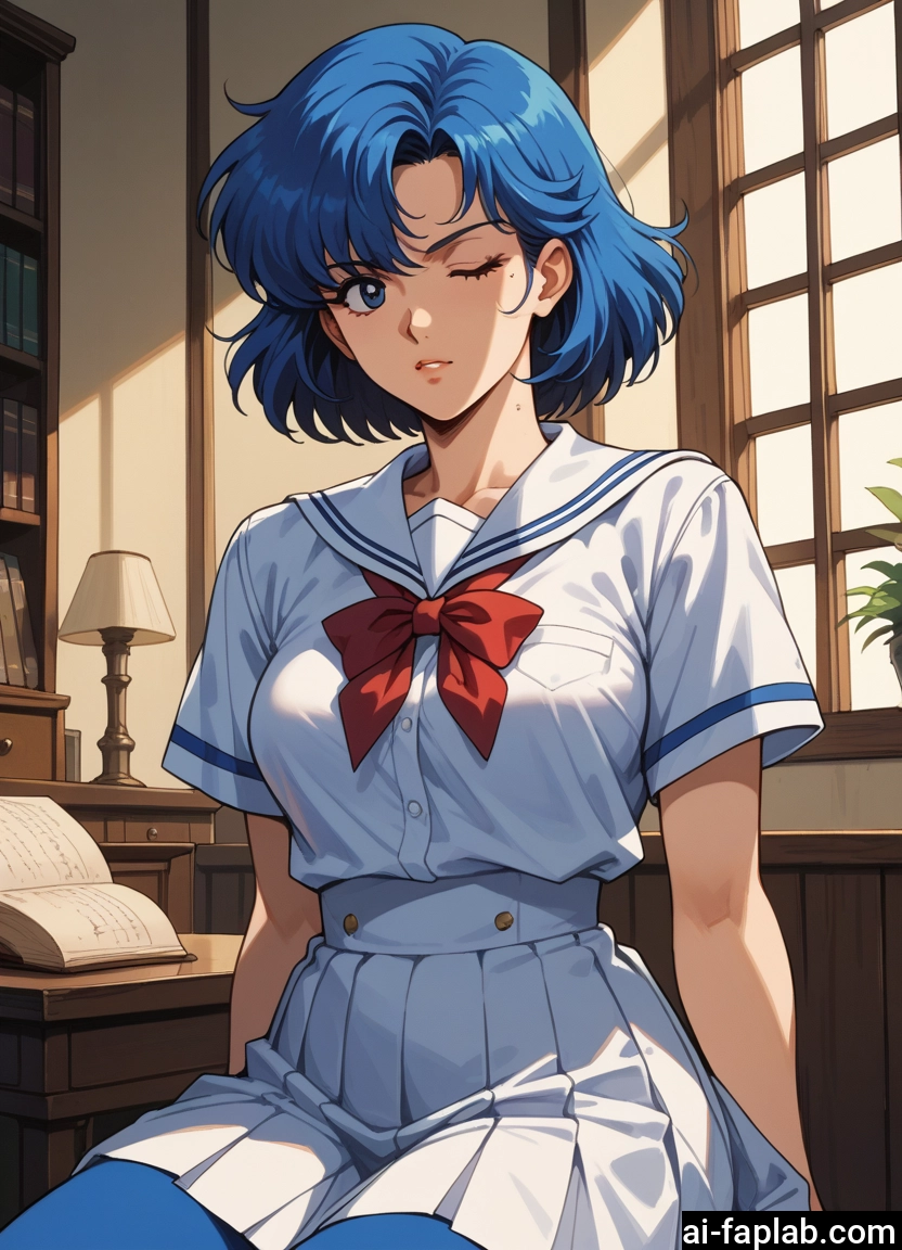 1girl, blue eyes, skirt, blue hair, solo, short hair