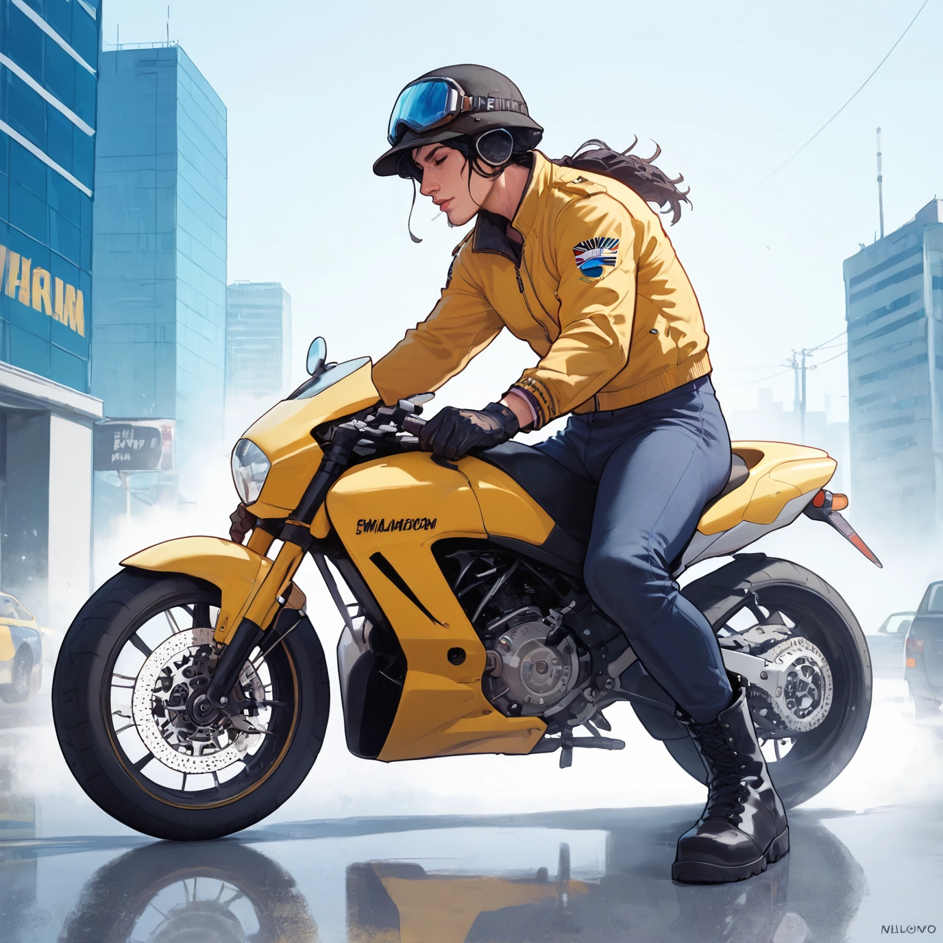 1girl, ground vehicle, motor vehicle, gloves, motorcycle, boots · Yamete.gg