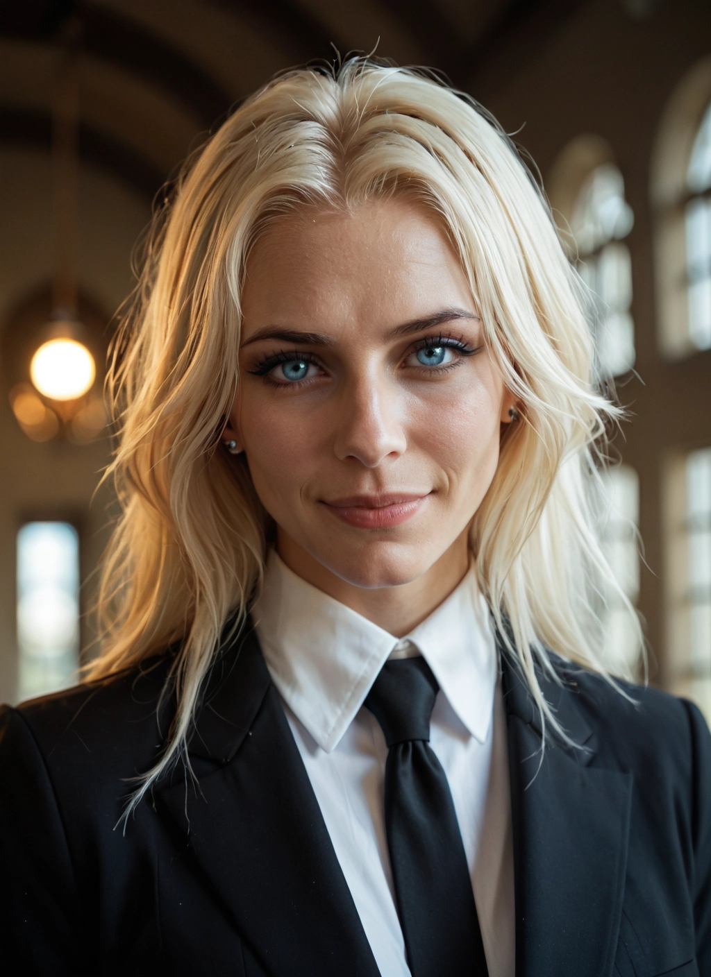 1girl, solo, blonde hair, necktie, blue eyes, jewelry · Yamete.gg