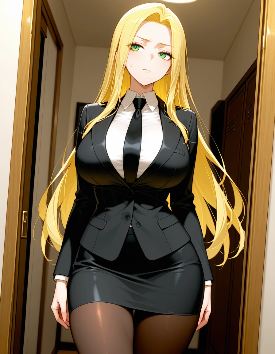 1girl, solo, blonde hair, pantyhose, long hair, breasts · Yamete.gg