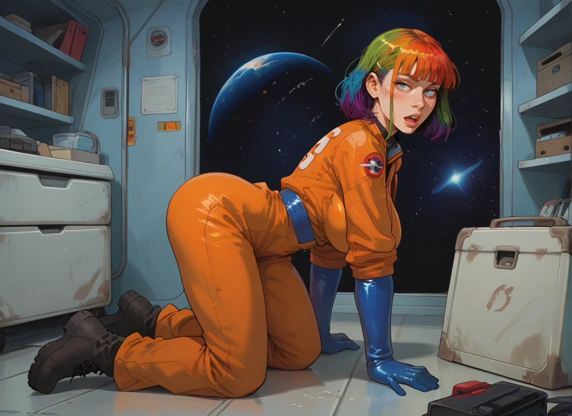 1girl, solo, multicolored hair, boots, breasts, gloves · Yamete.gg